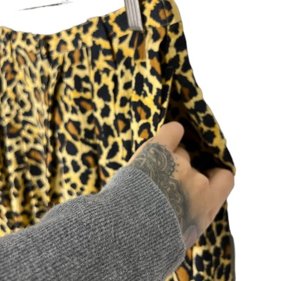 Tan Black Leopard Print Midi Button Up Full Skirt Size 10 - Picture 4 of 7